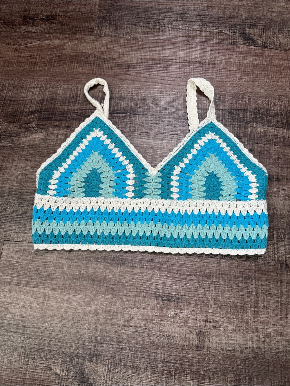 Crochet Stripe Bralette Top - Blue & Cream